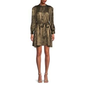 🌟ZADIG & VOLTAIRE Retouch Tie-Waist Velvet Metallic Shirt Dress